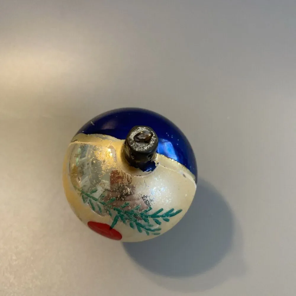 Vintage Poland Hand-Blown Glass Christmas Ornament Holly Berry Painted 6.5” Ball